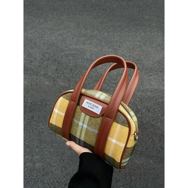 Autumn Winter New 2023 Vintage Fashion Trend All-In-One Portable Pop All-Match Plaid Bags Single Shoulder Crossbody Canvas Pack