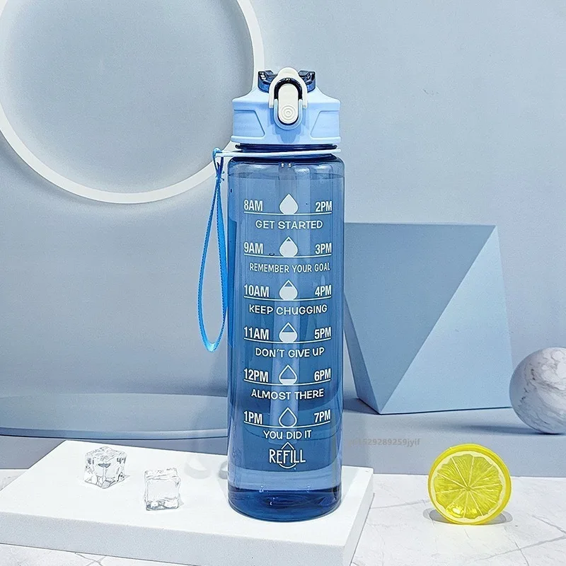 800ml/27oz Large Capacity Sports Water Bottle Leak Proof Plastic Drinking Cup With Time Scale Suitable For Travel Fitness Sports image 4