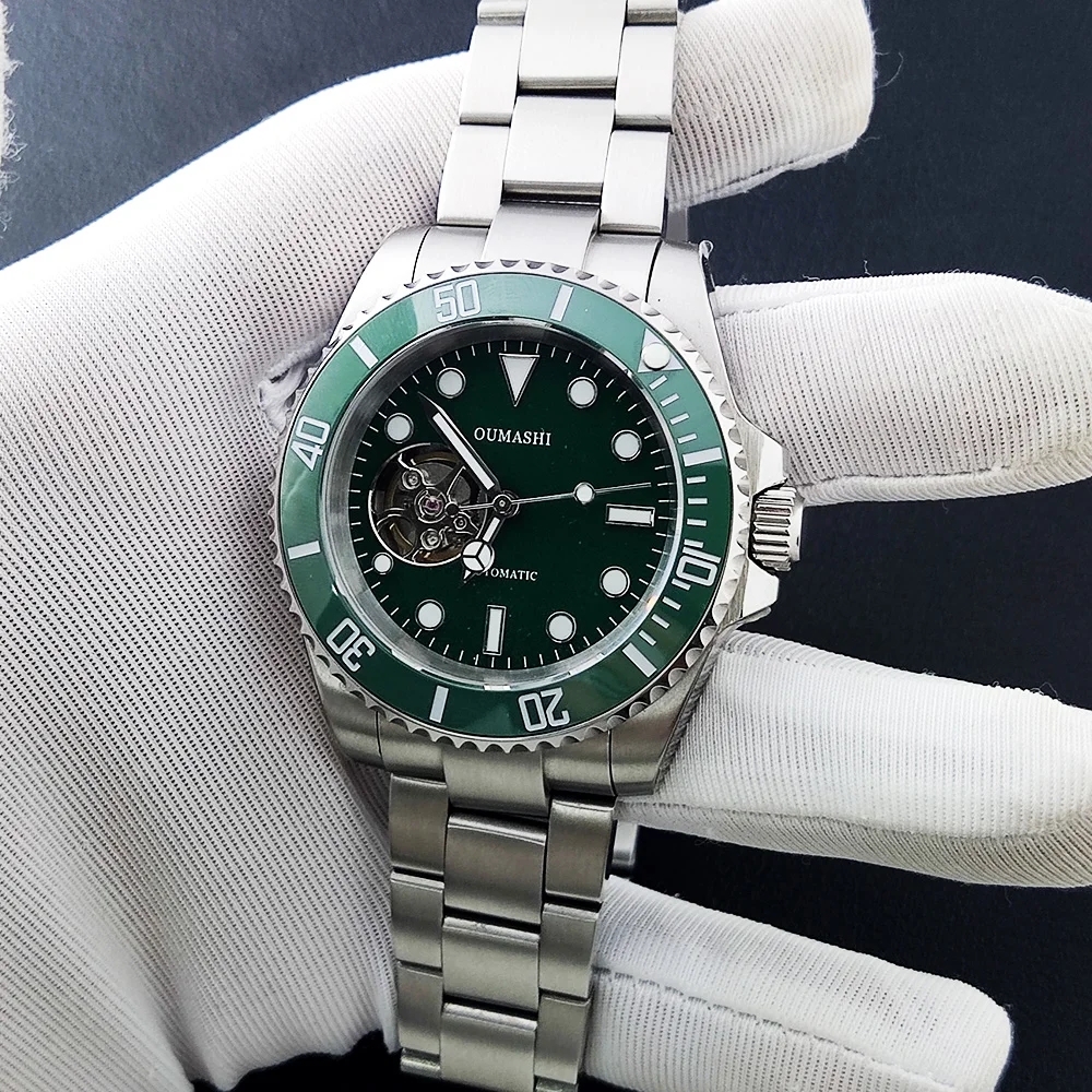 ساعة رجالية مخصصة 40.5 مللي متر NH38 ساعة أوتوماتيكية للرجال قرص مجوف قرص الياقوت الزجاج مضيئة ساعة أوتوماتيكية حركة NH38
