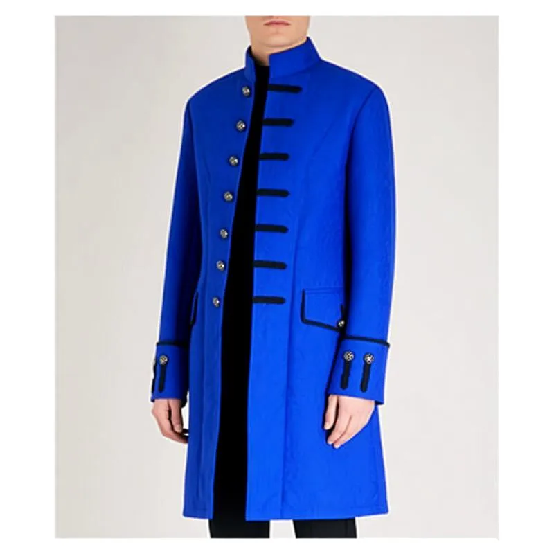 Lightweight Men's Blue Long Coat, Jacquard Fabric Jacket, Steampunk Retro Trench,White, Black, Burgundy, Apricot Are Available.