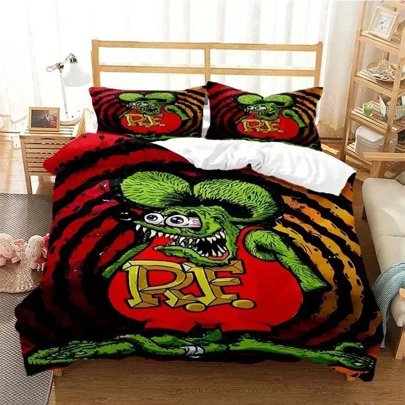 Cartoon Rat Fink Green Mouse Bedding Set Boys Girls Twin Queen Size Duvet Cover Pillowcase Bed Kids Adult Fashion