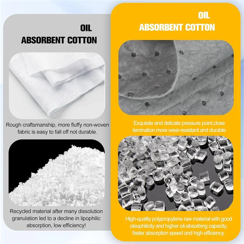 Almofadas absorventes de óleo 50 peças, tapetes de polipropileno fundido de 13x10 polegadas, linhas rasgadas à mão para automóveis e oficina, controle de derramamento
