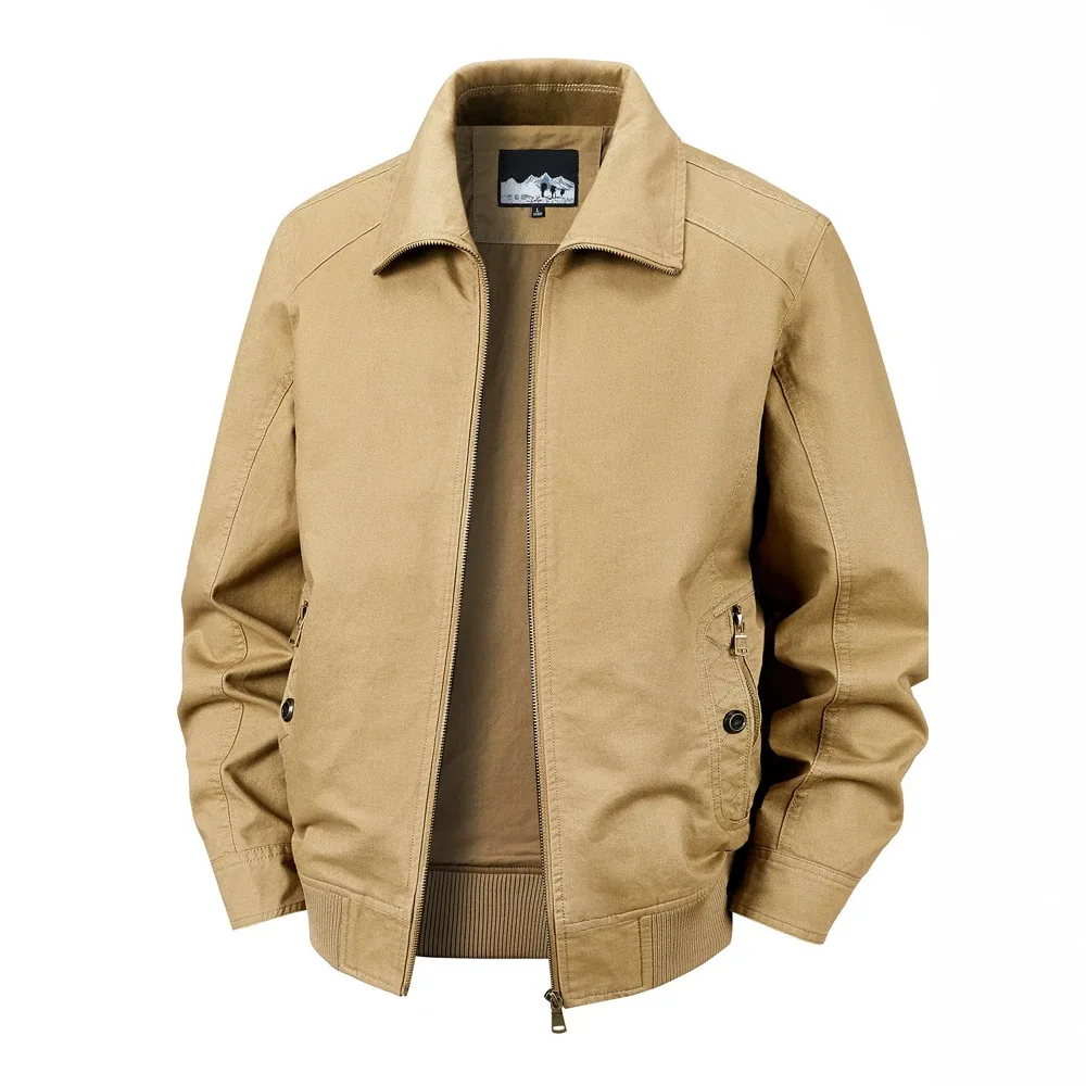 100% Cotton Casual Work Jackets For Men Turn Down Cargo Outwear Spring Autumn Mens Coats Black Brown Khaki jacket