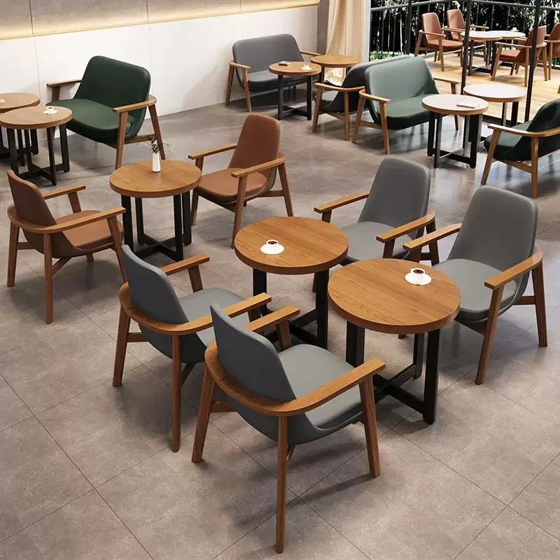 Modern Nordic Restaurant Solid Wood Table Chair Set Durable Coffee Shop Reception Negotiation Area Tables Chairs
