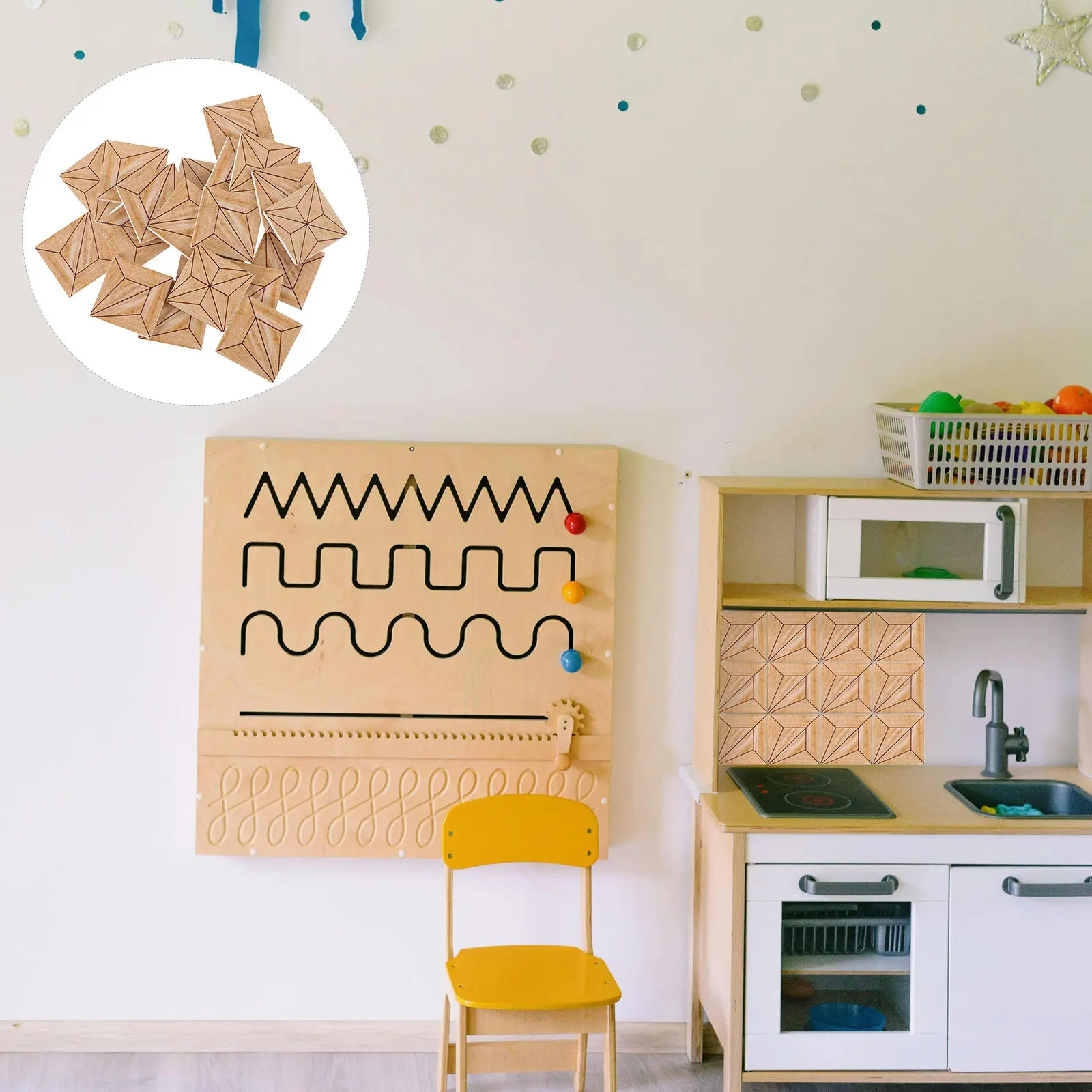 

20Pcs Dollhouse Flooring Tiles Double Sided Retro Vintage Wood Tile Design for Kitchen Living Room Bedroom Miniature House Decor