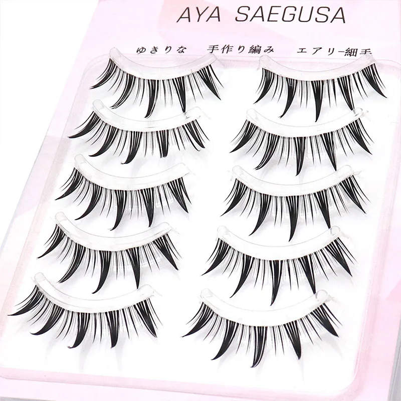 5 Pairs Handmade Cross Cos Manga False Eyelashes Little Devil Soft Transparent Stem Lashes Japanese 3D Natural Eyelash Extension