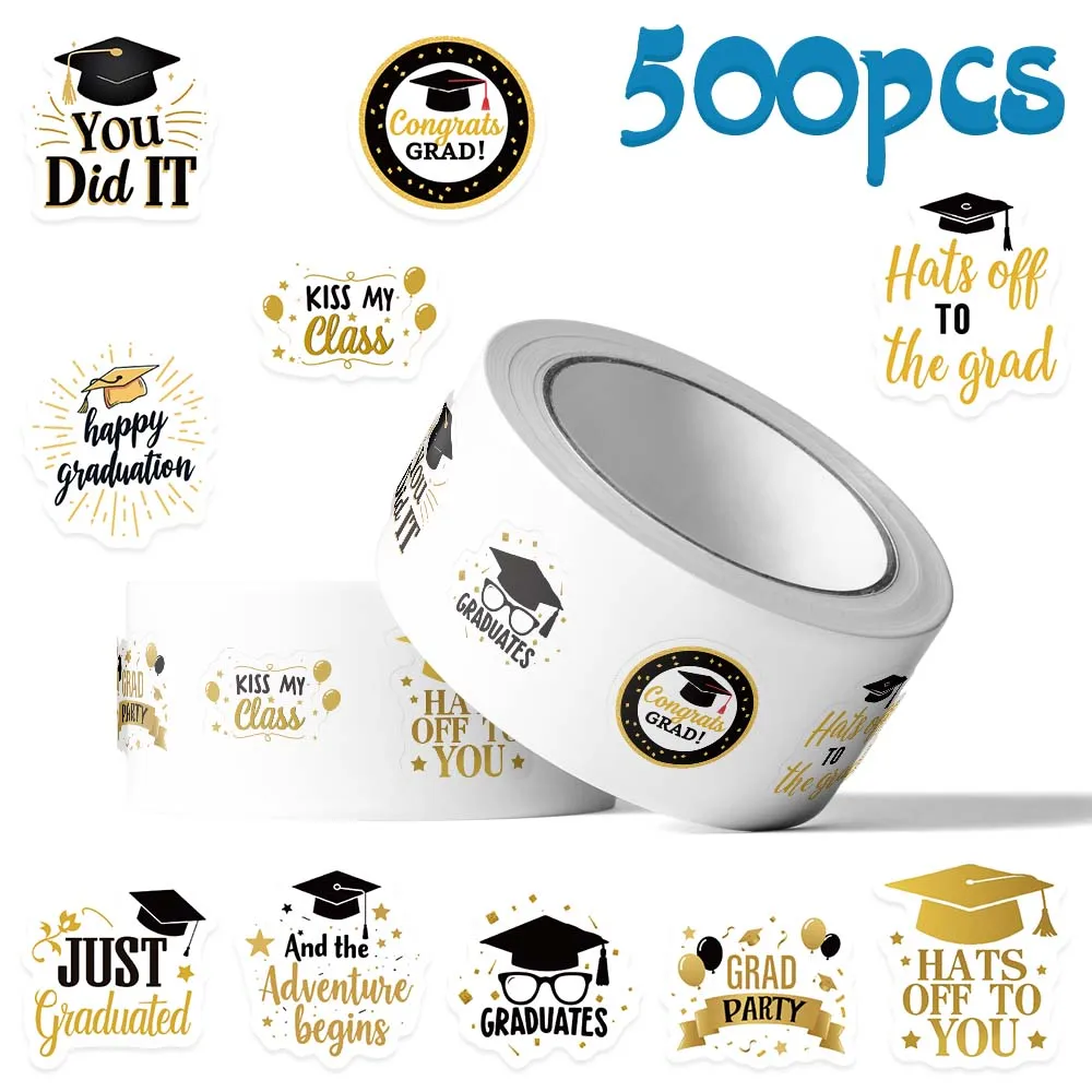 500pcs Cartoon Graduation Season Roll Stickers Decals For Laptop Scrapbook Skateboard Luggage DIY Aesthetic Waterproof Stickers