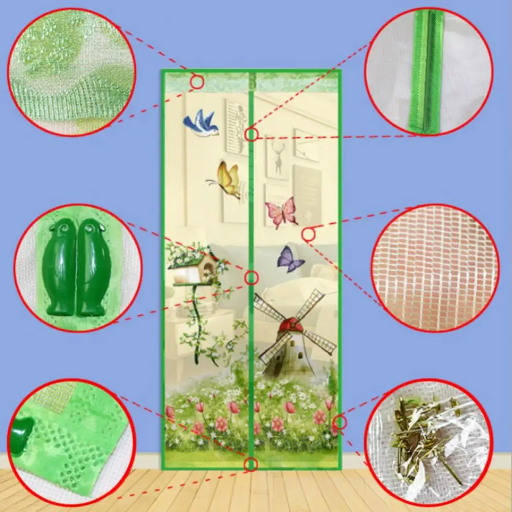 

Printing Door Curtain Windmill Butterfly Anti Mosquito Magnetic Door Screen Curtain Summer Mesh Net Gauze