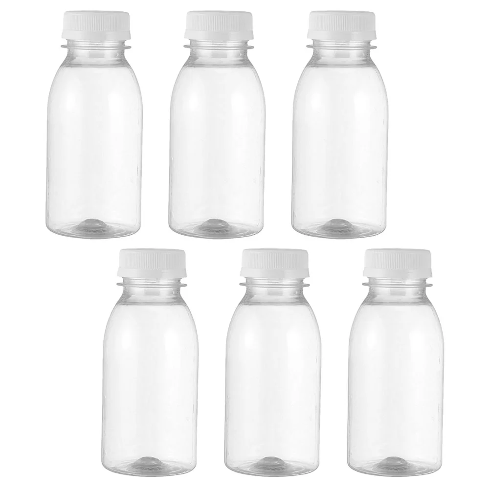 6 uds botella de leche botellas de Camping contenedor de jugo plástico de oficina automático con tapas mascota pequeña reutilizable