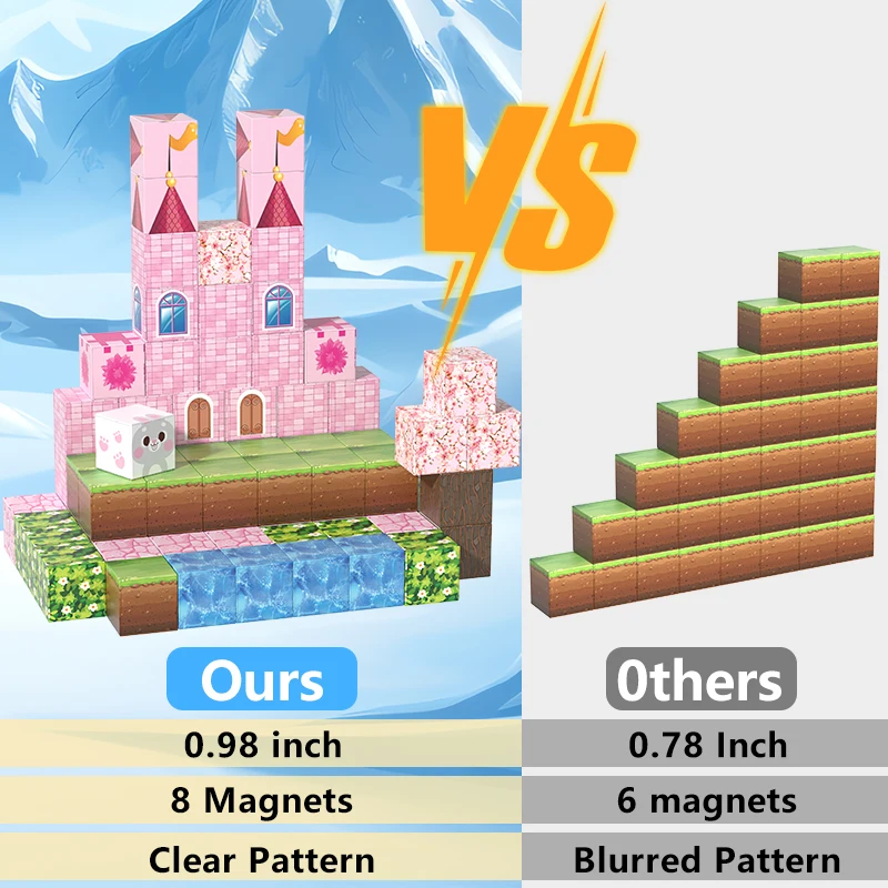 مجموعة مكعبات بناء مغناطيسية على شكل قلعة وردية، مناسبة للأولاد والبنات فوق 3 سنوات لتحسين المهارات اليدوية والإبداع