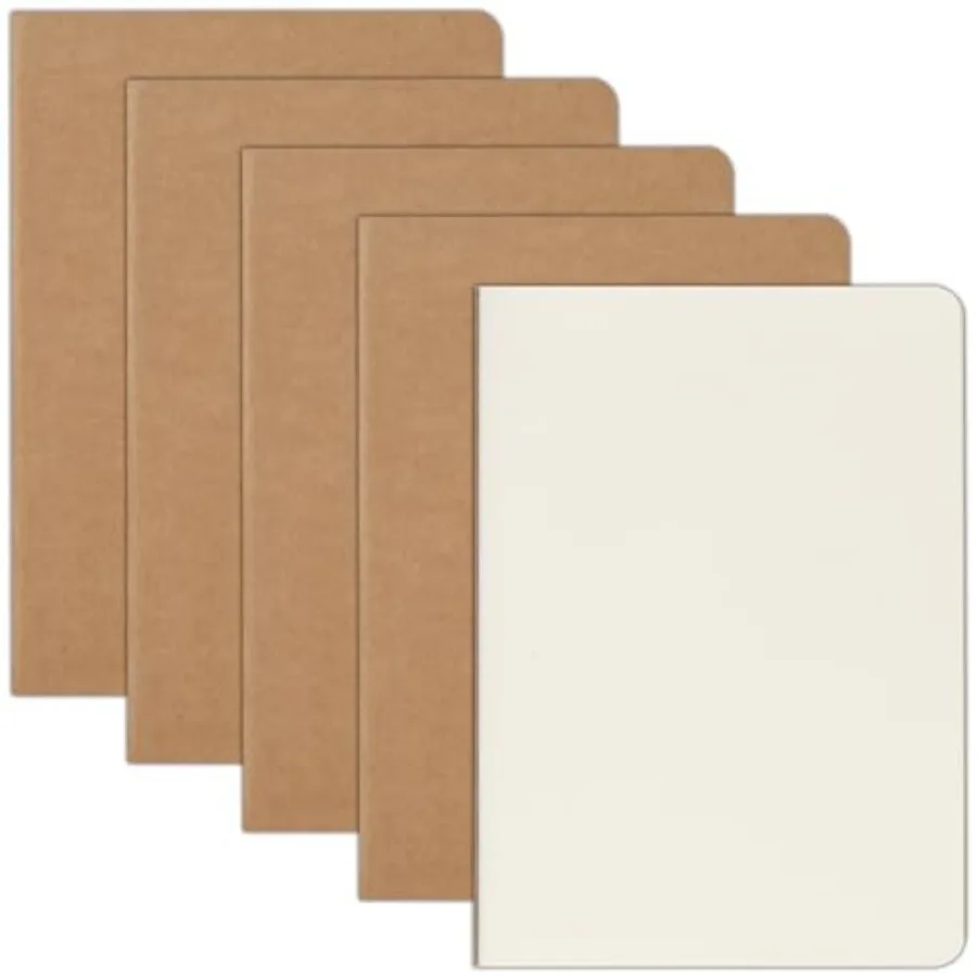 

5 Pack A5 Kraft Notebooks Bulk, 8.15x5.5 Inch Blank Journaling Notebooks, Notebooks for Work, Composition Notebooks for School,