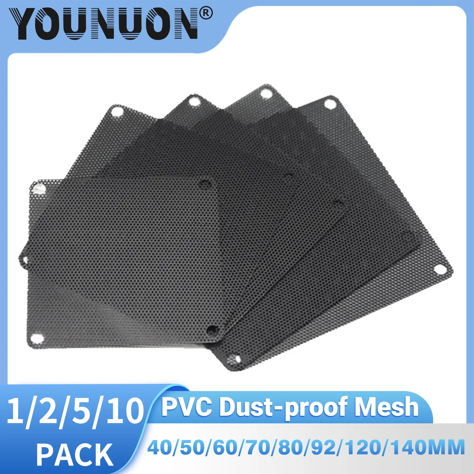 1/2/5/10PCS PVC Fan Dust Filter PC Dustproof Case Cuttable Computer Mesh Cover 40mm 50mm 60mm 70mm 80mm 90mm 140mm Mesh Black