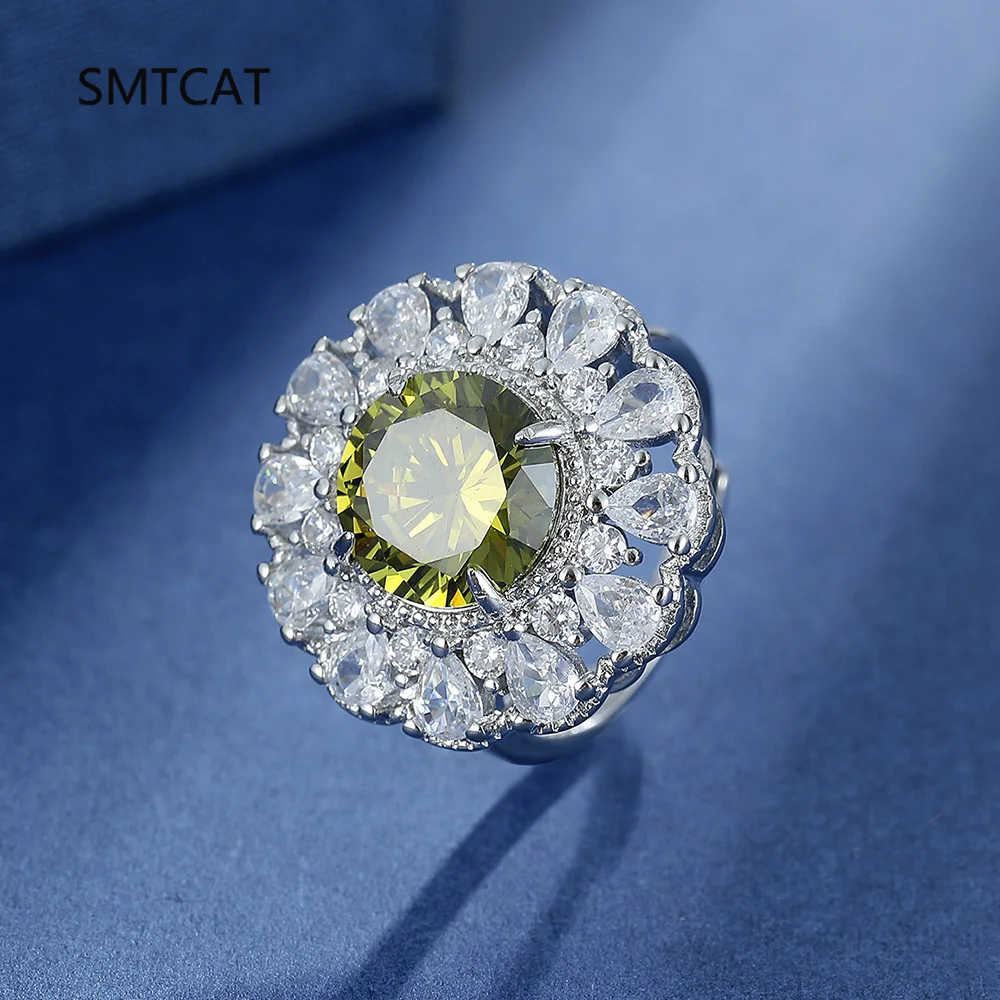 

Круглое регулируемое кольцо с натуральным зеленым перидотом из стерлингового серебра 925 пробы с ореолом для женщин, эффектное ювелирное изделие с грушей и драгоценными камнями Anillos De Prata