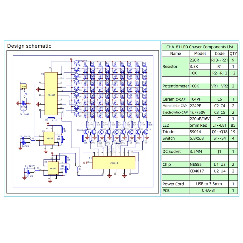 Cha-81 LED Tracking Light Parts DIY Electronic Kits LED light kit electronic Module DC5-9V