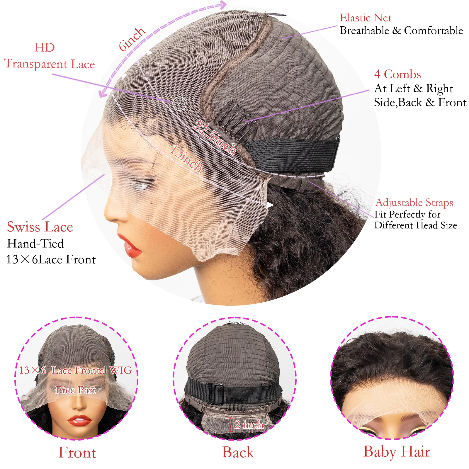 30Inch Natural Black Loose Deep Wave 13x6 Hd Transparent Lace Frontal Wig 200 Density Water Wave Curly Brazilian Human Hair Wigs