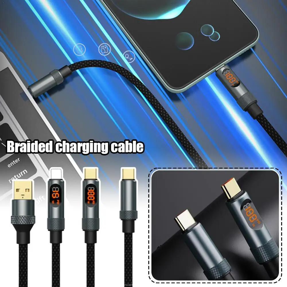 1.2M Cylindrical Lens Digital Display CTOC Fast Charging Braided Cable Charging CTO Support 100W Data Cable TypeC Fast Charging