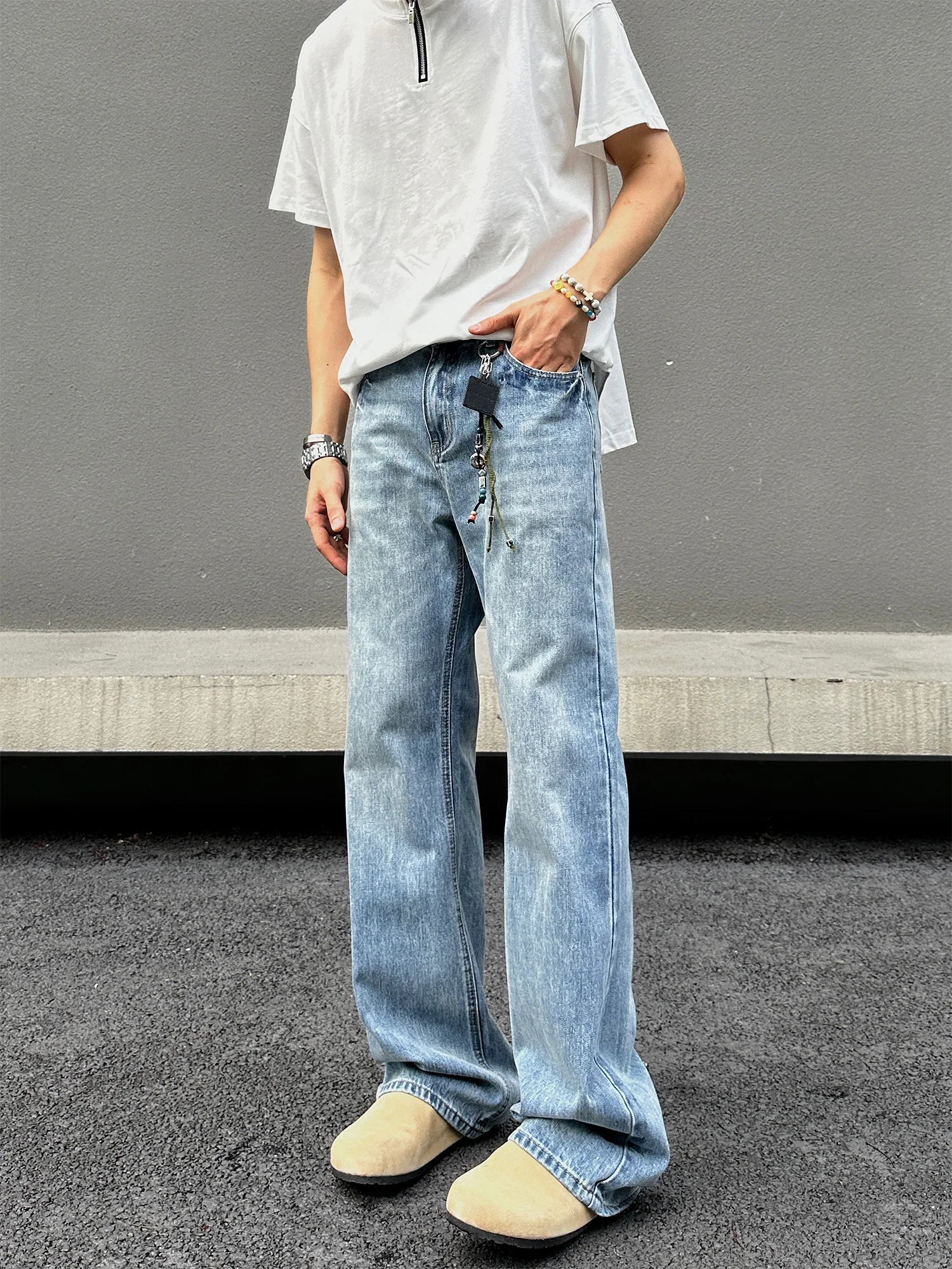 

Американские синие расклешенные джинсы с завышенной талией в стиле ретро, уличный дизайн, повседневная универсальная простая одежда, повседневная одежда, молодежный тренд