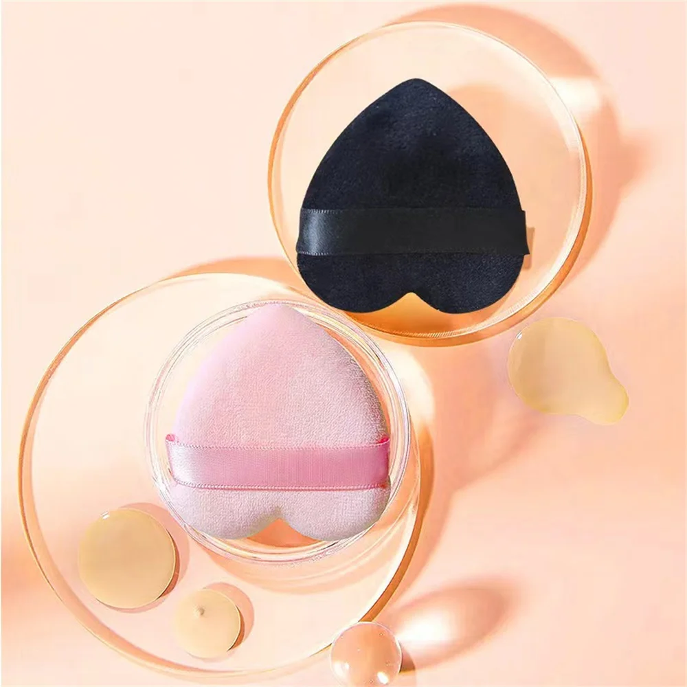 2pcs Triangle Heart Shape Velvet Powder Puff For Face Makeup Sponge Cosmetics Washable Lightweight Makeup Puff Tools