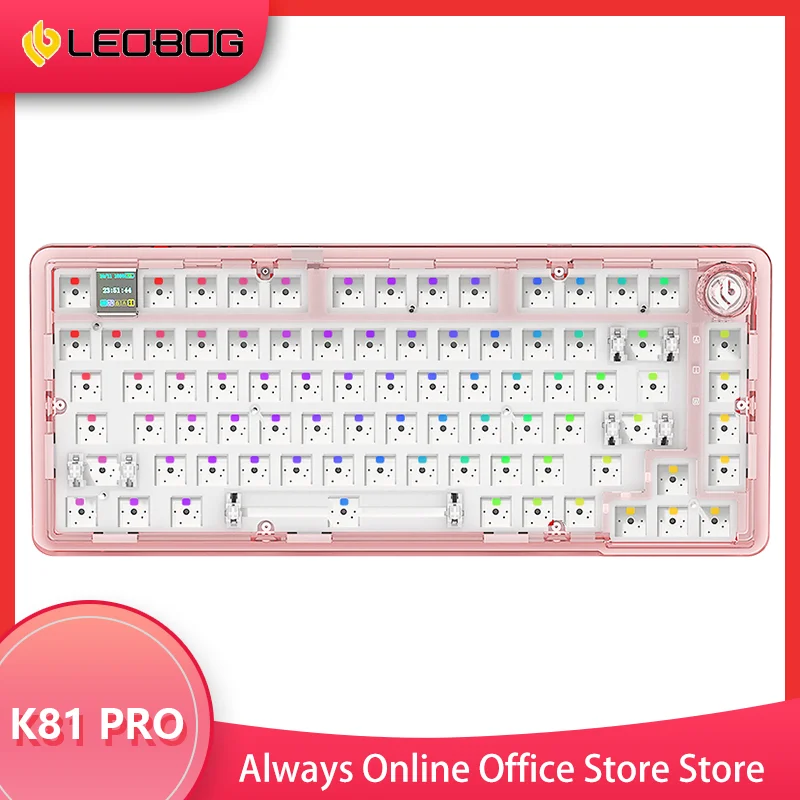 

Беспроводная Bluetooth клавиатура LEOBOG K81, трехрежимная механическая клавиатура, 81 клавиша, Горячая замена, RGB прокладка, акриловая оболочка
