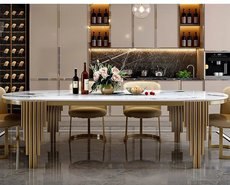 

Stainless steel Dining Room Set Home Furniture modern marble table