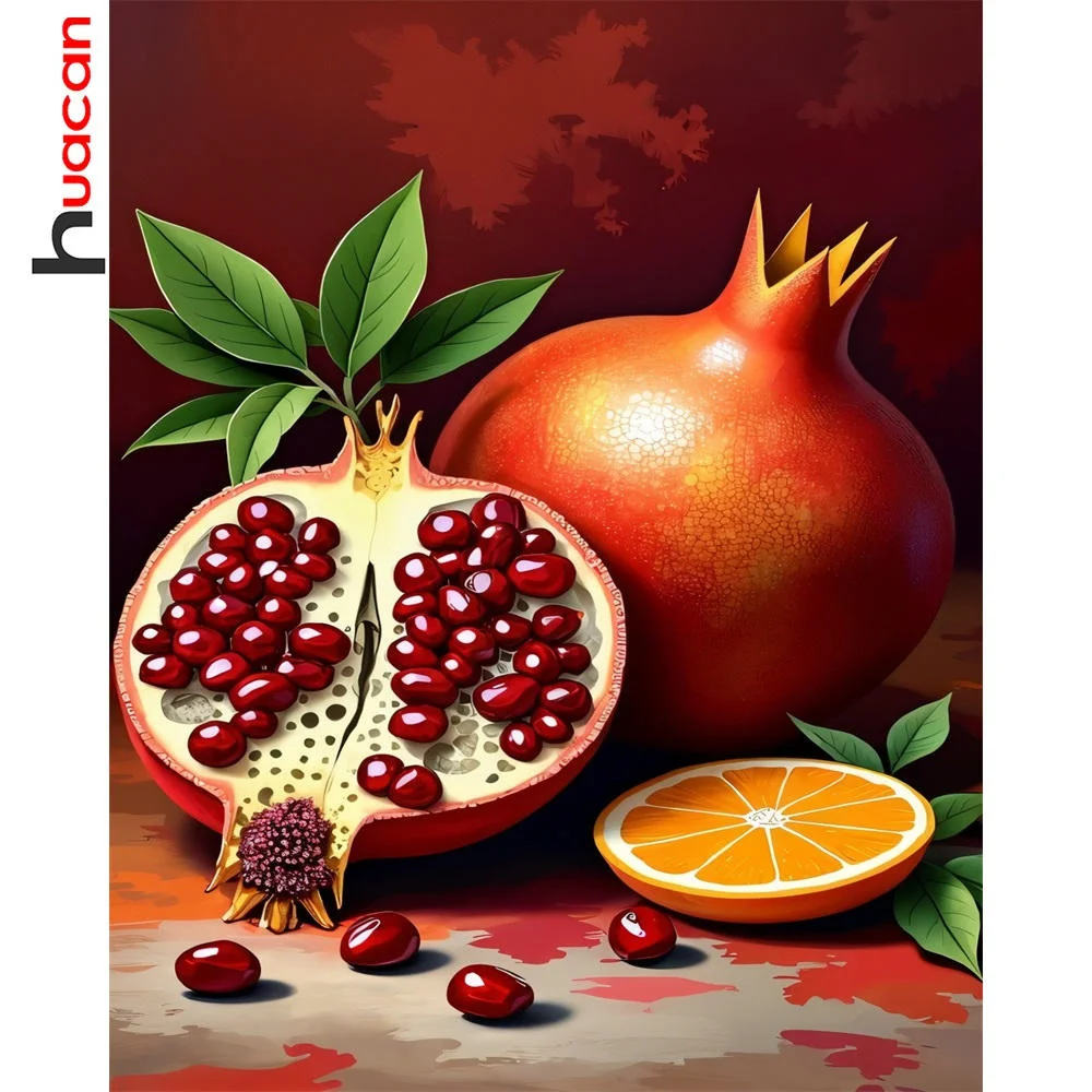 Huacan Acrylfarbe nach Zahlen, Granatapfel, Blume, Obst, Ausmalen, gezogenes Bild auf Leinwand, Küche, Hand-Sets, Heimdekoration