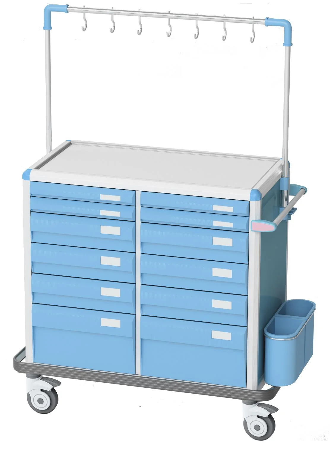 Multi-Drawer Medical Trolley with IV Pole and Waste Bin, Durable Hospital Cart for Medication, and Patient Care