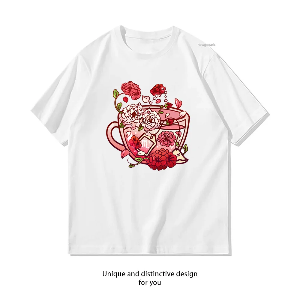 Scorpio Zodiac Teacup T-shirt woman man Casual cotton graphic t shirts Adult streetwear camisetas tops tee Short-sleev