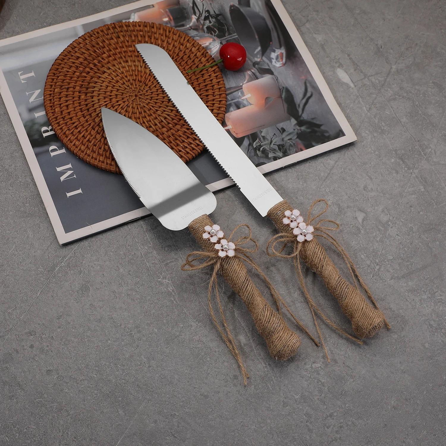 새로운 삼베 로프 웨딩 케이크 삽 세트 웨딩 소품 웨딩 기념품 선물