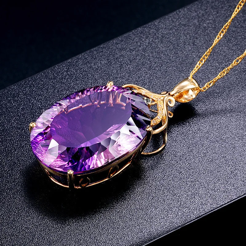 Ciondolo con ametista a cuore placcato oro 18 carati placcato con pietre preziose colorate collana di diamanti viola naturali gioielli di moda