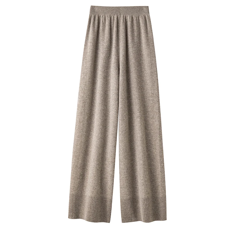 Women Wool Pants 100% Australian Wool Knitted Wide Leg Pant 2023 Winter Warm Long Trousers Pure Woolen Female Leggings JA01