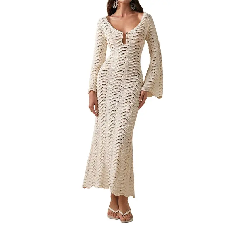 CYL-Women's Swimsuit Crochet Cover-Up Knitted Swimwear Spring And Autumn Tight Beach Dress Holiday Wear