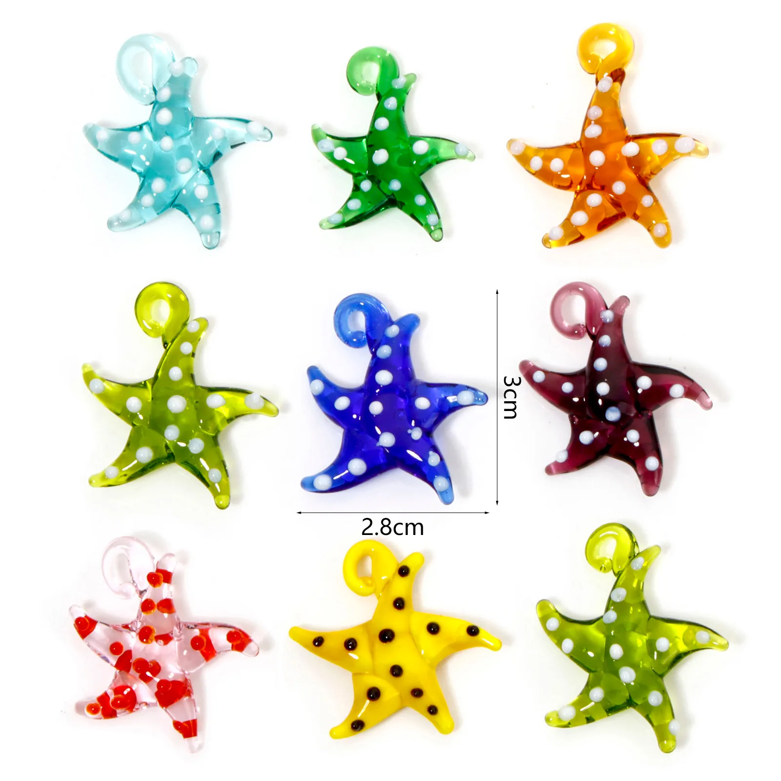 DoreenBeads 2PCs Starfish Lampwork Glass Pendant Colorful Charms DIY Making Necklace Earrings Bracelet Jewelry Accessories