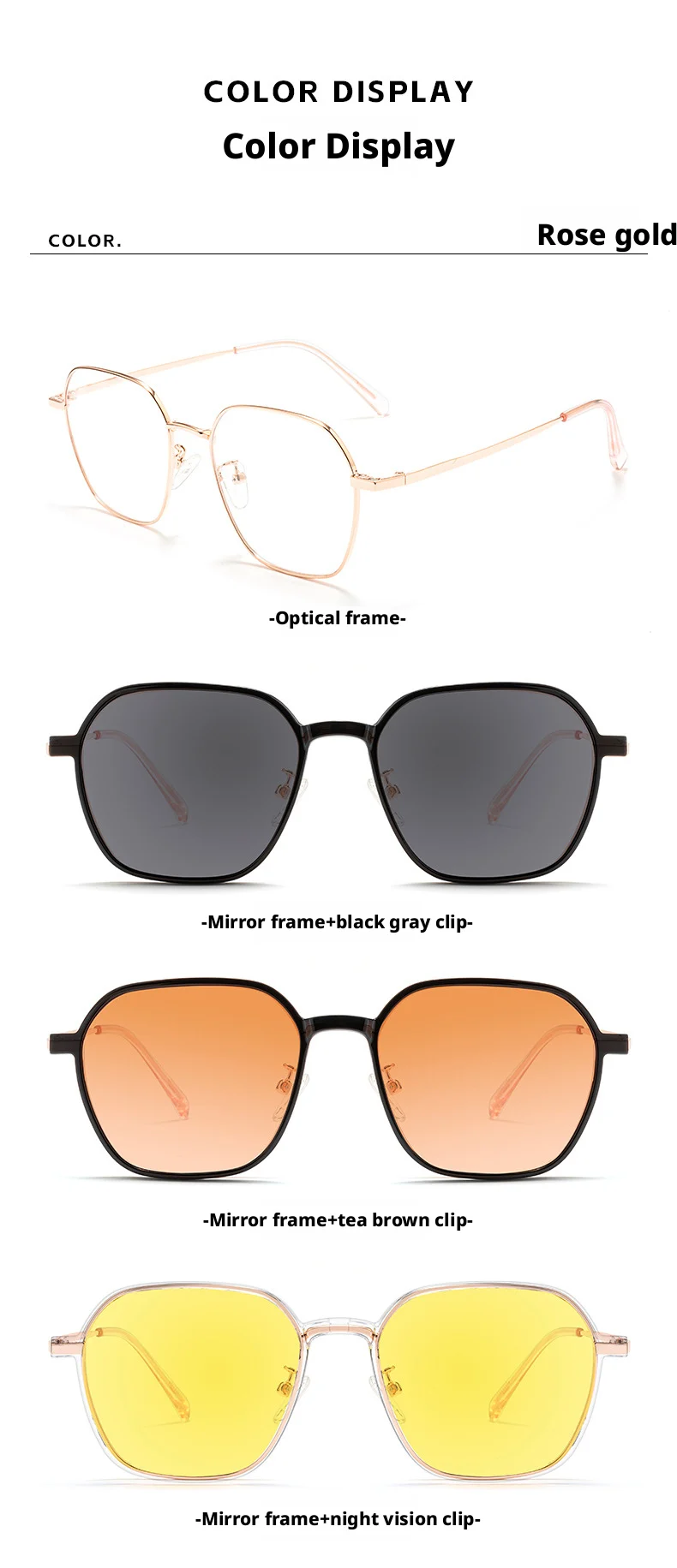 YCFoya Herren- und Damenbrille, modischer Trend, polygonaler magnetischer Clip, ultraleicht, große Größe, UV400-Brillengestell, JS15ZM – Detail 11
