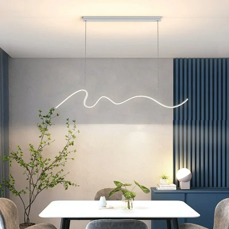 Curved Wave Acrylic Pendant Light Light Luxury Restaurant Coffee Shop Illumination Nordic Living Room Bedroom LED Chandelier