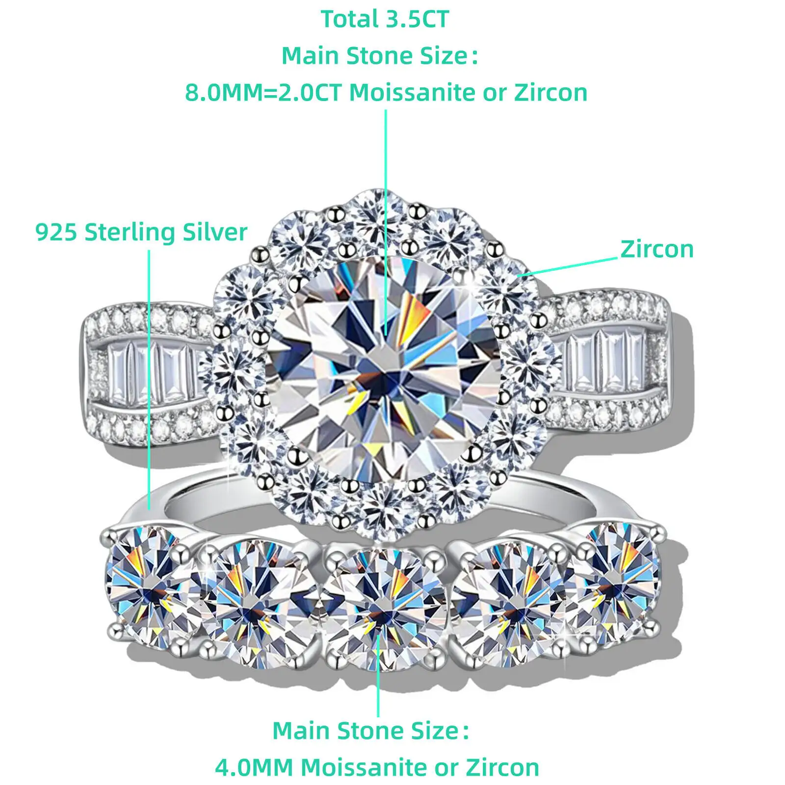 TY 3,5CT 100% 925 Sterling Silber Moissanit Damenring D Farbe Luxus Schmuckring Geschenk Verlobungsring Minimalistischer Ring – Detail 7