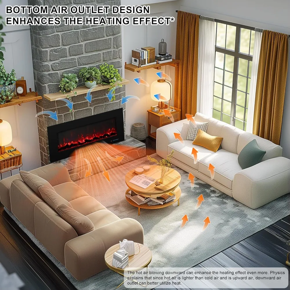 مدفأة كهربائية مقاس 84 بوصة، سخان مدفأة مثبت على الحائط 13*13 لون لهب وسرير وقود مع 5 خافت، شاشة تعمل باللمس & R #6