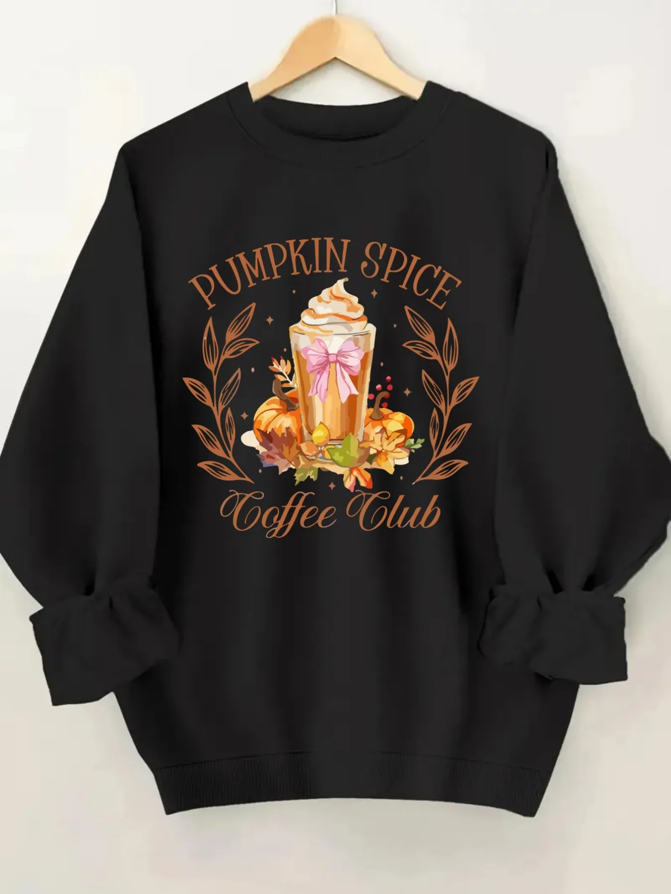 Women's Crewneck Pullover Sweatshirt Pumpkin Spice Coffee Design, Soft Casual Long Sleeve, Daily Casual Top Outfit, Winter Women's Clothing, Halloween Costume Outfit