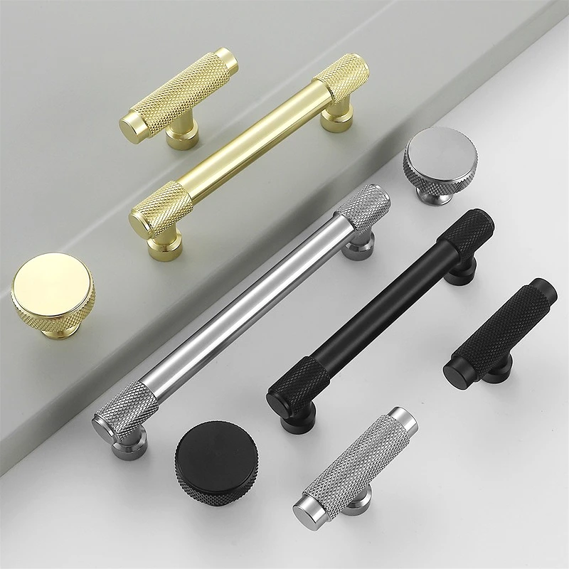 Gold Aluminum Alloy Handle Cabinet Wardrobe Door Handle Drawer Single Hole Patterned Solid Round Tube Handle Furniture Handles