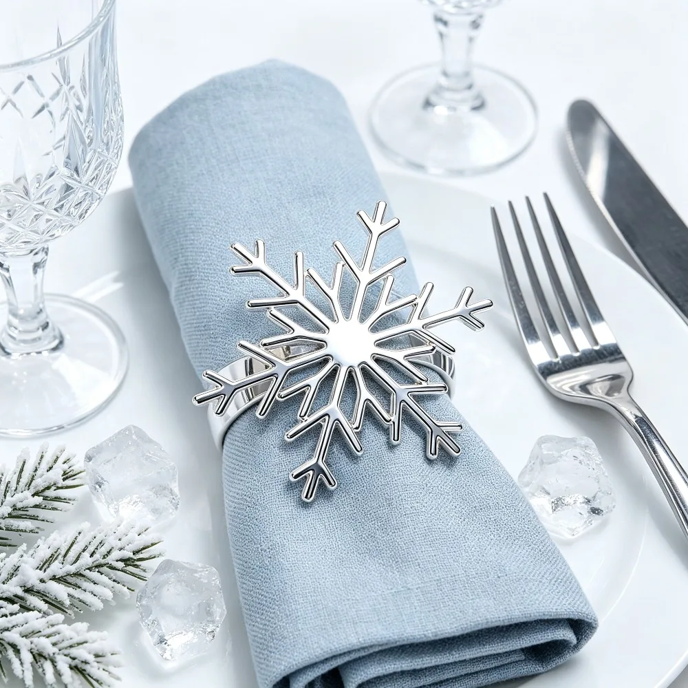 Gold Silver Snowflake Napkin Rings for Christmas Birthday Decor Baby Shower Wedding Party Cupcake Decor Table Decor