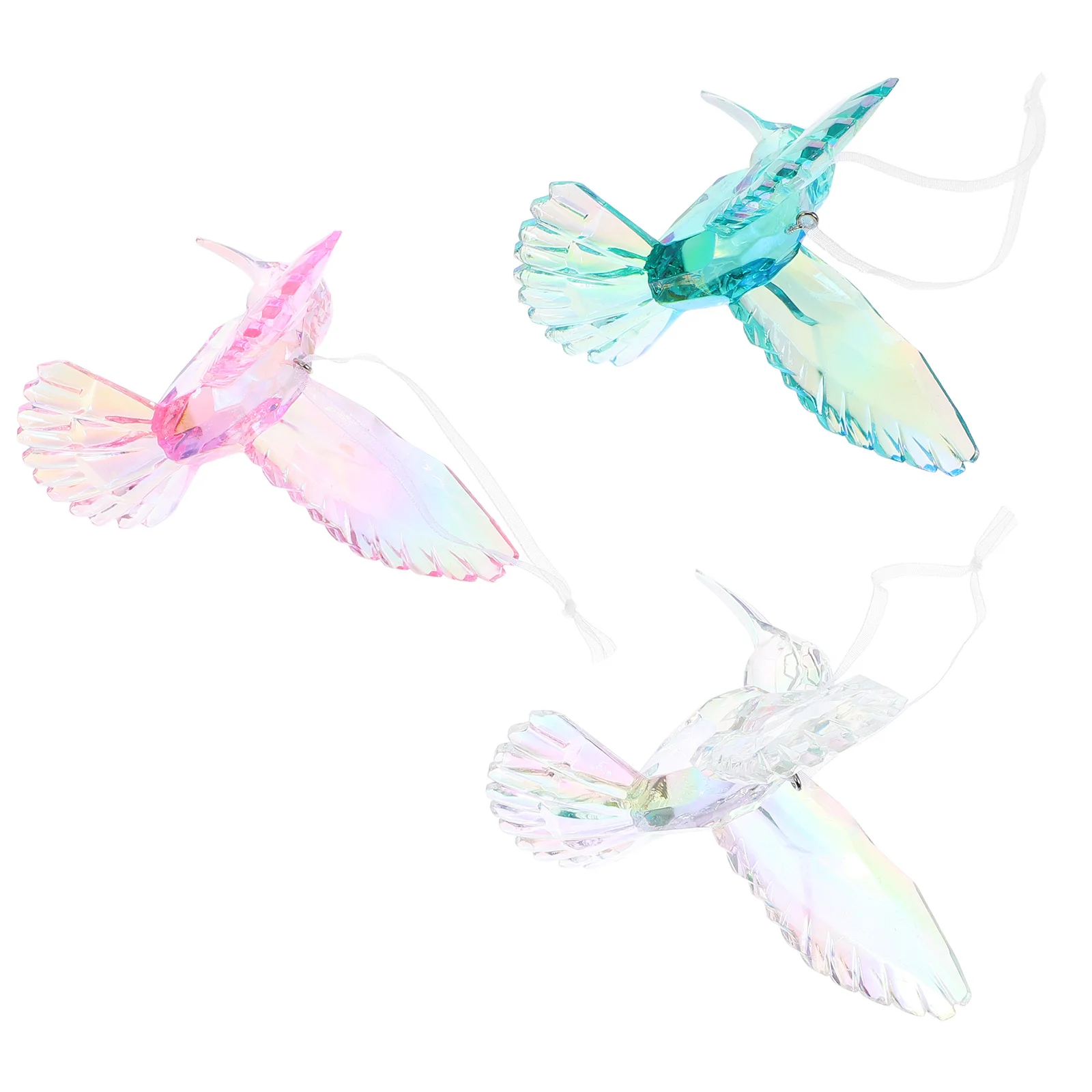 

3Pcs Acrylic Iridescent Flying Bird Hanging Ornaments Hummingbird Clear Crystal Decor Indoor Outdoor Garden Window Decoration