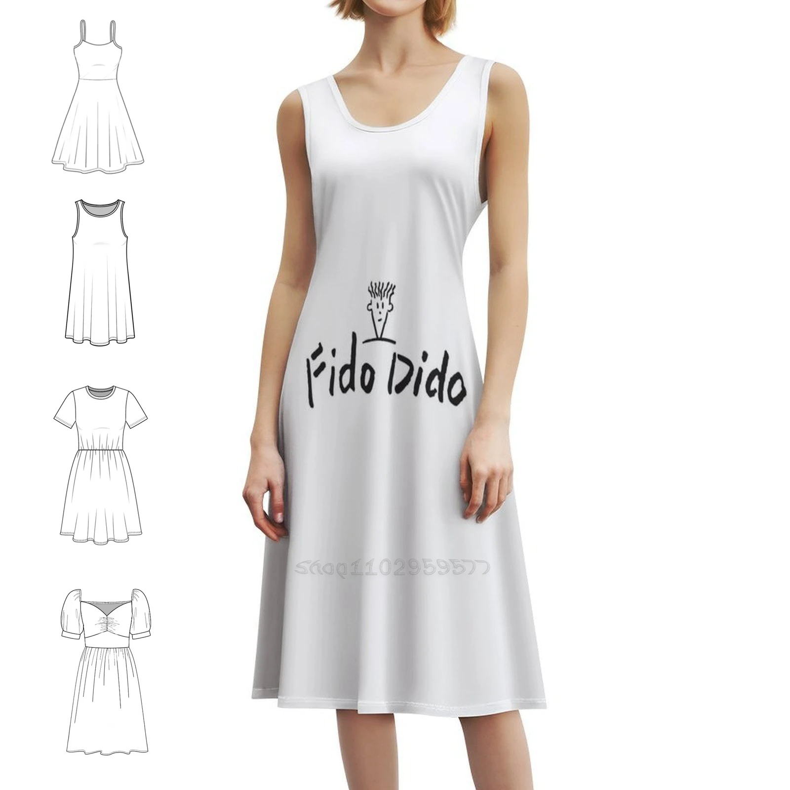 فستان Fido Dido-Best ذو الشخصيات الكرتونية النسائية الأنيقة للحفلات على شكل حرف A مع خيارات قصيرة/طويلة/بدون أكمام Fido Dido Icon #1