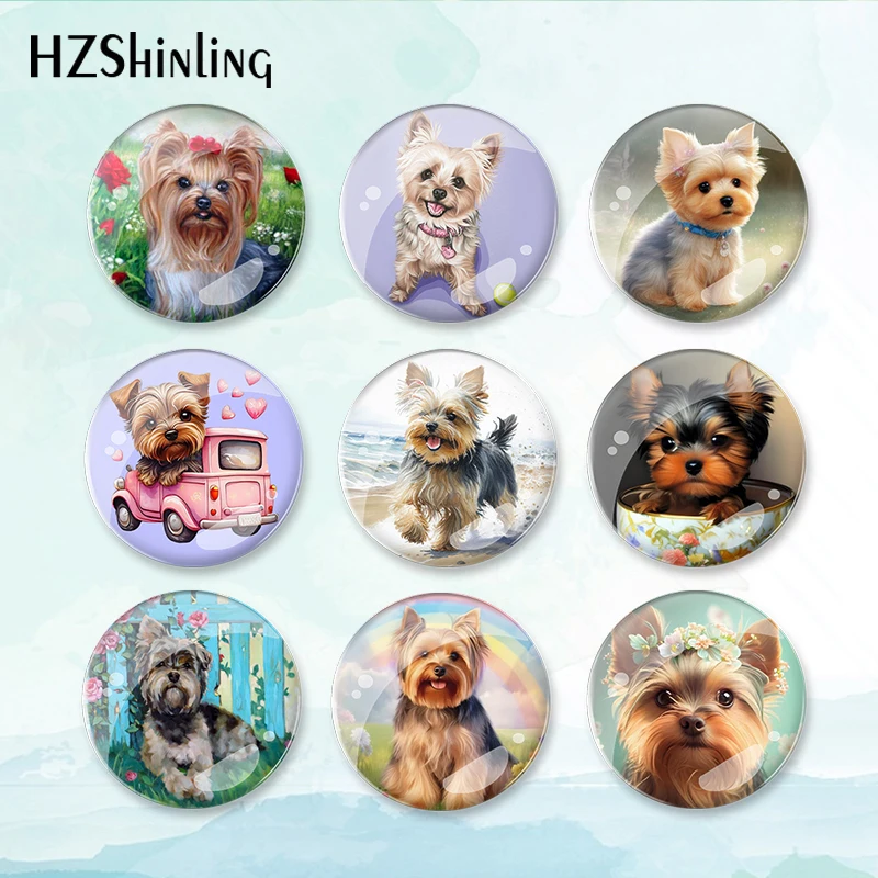 2023 New Yorkshire Terrier Badge Brooch Cute Puppy Pin Backpack Decoration Pins Round Jewelry Women Gift