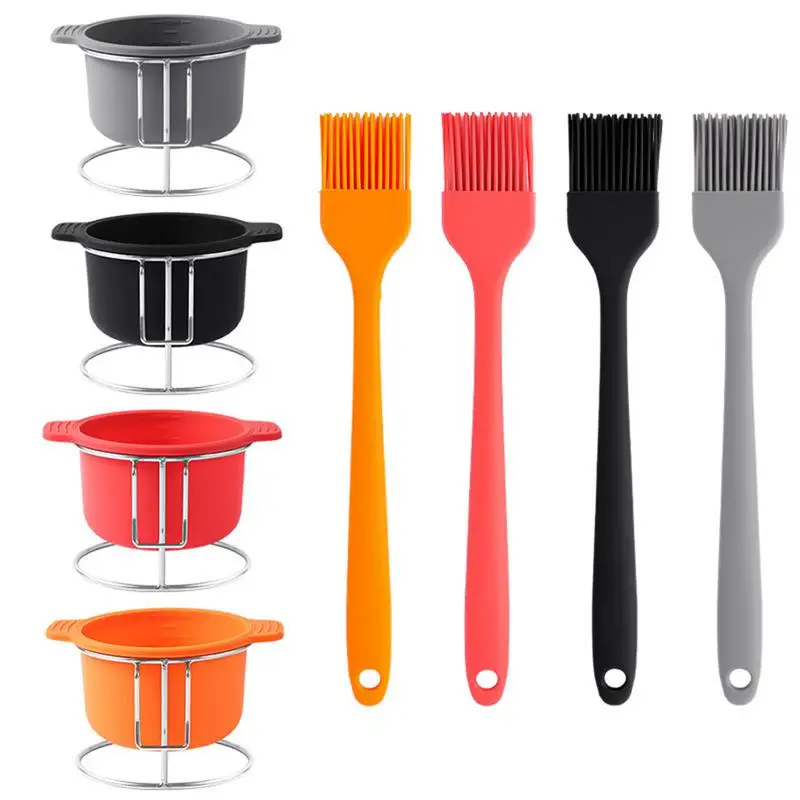 

Silicone Pinch Bowls Silicone Prep Bowls With Brush And Rack BBQ Accessories Reusable Kitchen Condiment Snack Bowls For