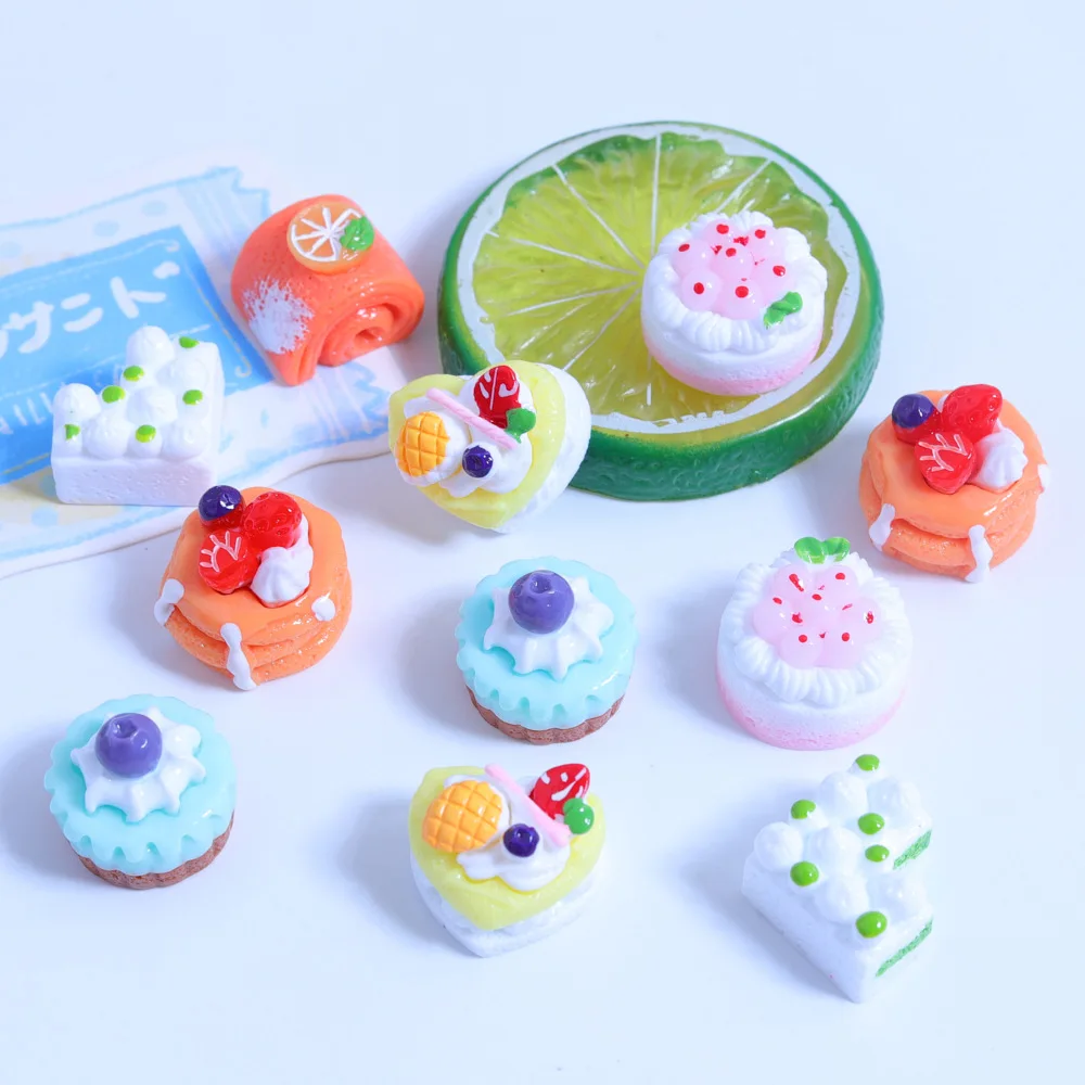 10 ชิ้น/ล็อตน่ารักเค้กสีส้มกลับเรซิ่น Cabochon Scrapbooking Fit โทรศัพท์ Deco DIY เครื่องประดับทําตุ๊กตาอุปกรณ์เสริม