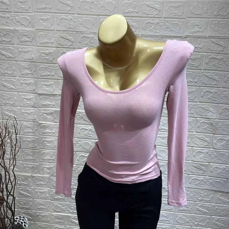 Wholesale High Strech Top Basic Slim T Shirts 2023 Thin Base Tops Long Sleeve Solid Women Deep O Neck Microtransparent T Shirt