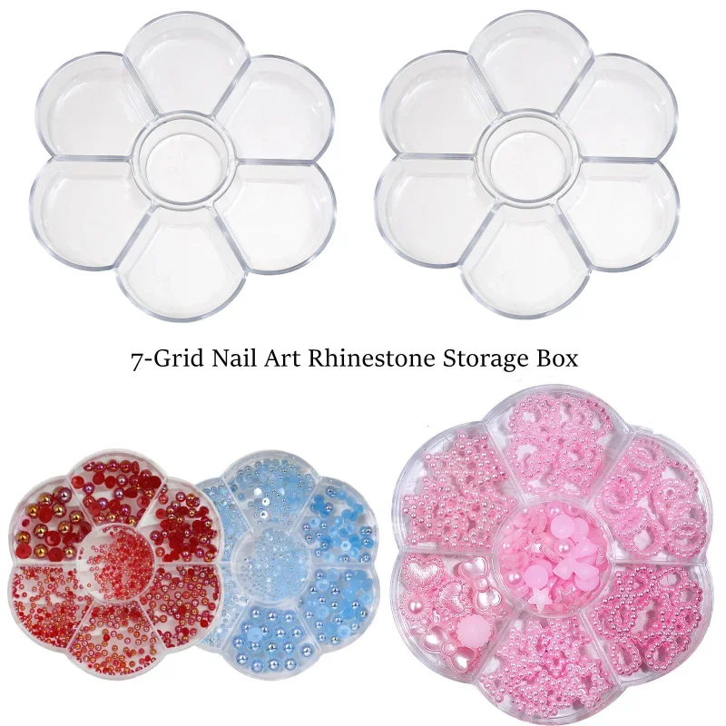 7 Grid nail rhinestones Storage Box charm classify Petal-Shaped Organizer Manicure Plastic Jewellery Embroidery Empty Case Tool