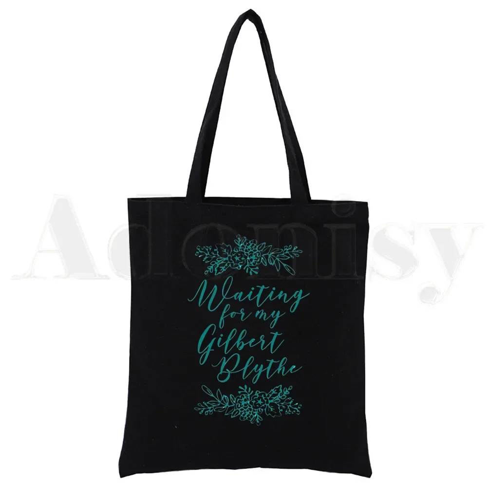 آن شيرلي جرين جابلز أسود أسود جرافيك مطبوعة قماش حقيبة كتف أنثى Harajuku مضحك صديقة للبيئة للمتسوق #4