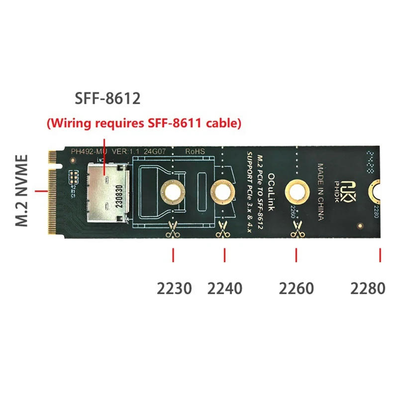 M.2 Nvme Pcie To ocular Female Dock SFF-8612 Adapter M.2 Mkey Nvme To ocular SFF-8611 adaptor SFF-8612