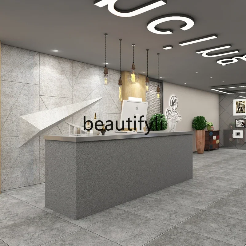 

zzqStainlezz Steel Bar Counter Creative Company Reception Desk Coffee Western Restaurant Front Desk Clothing Store Cashier Count