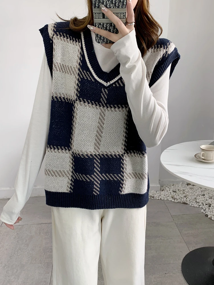 

Вязаный свитер в стиле ретро, жилет, женский весенне-осенний верхняя одежда Faion Svel V-Ne, корейский свободный крой, эксклюзивный онлайн